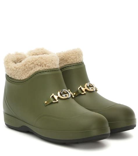 gucci faux shearling rubber ankle boots